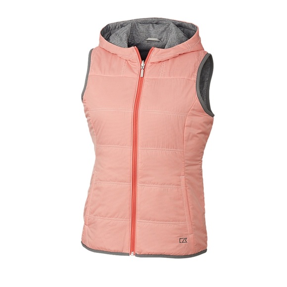 Cutter & Buck Jackets & Blazers - Cutter & Buck Striped Coral Reversible Full Zip Hooded Vest